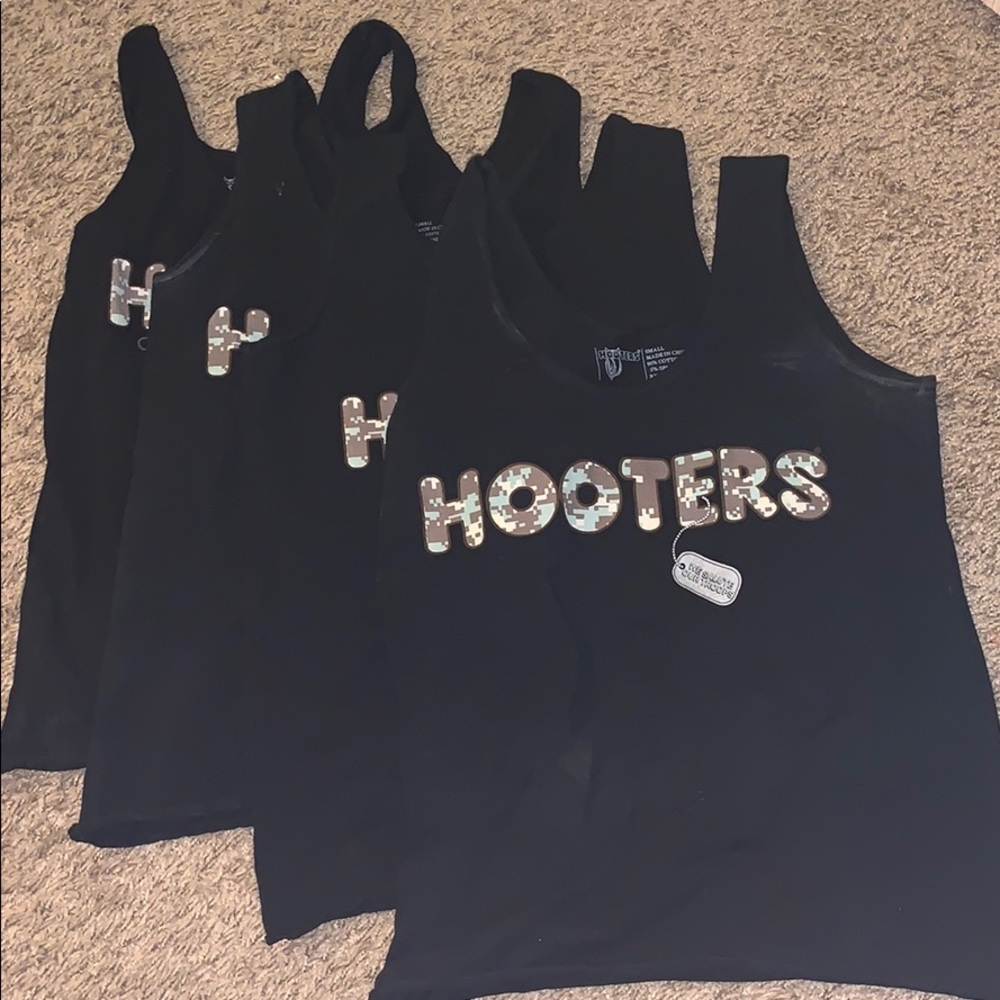 Black Hooters Military Tank Tops